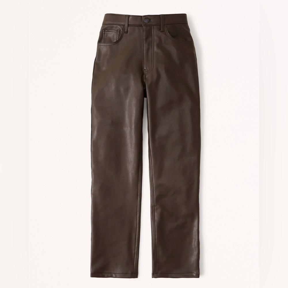 Curve Love Ultra High Rise 90s Straight Pant - Brown Vegan Leather, Size 14 NWT